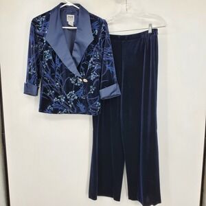 R&M Richards Blue Sparkly Winter Holiday Gala Formal‎ Velvet Pant Suit Blazer 8P
